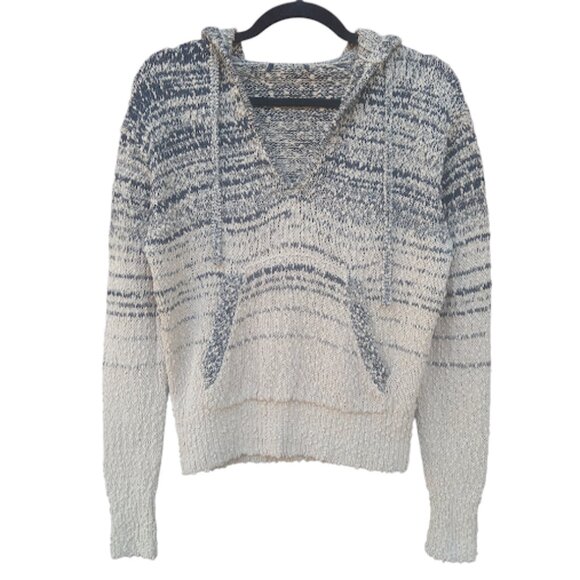 J. CREW | Marled Open Slub Knit Black Brown Ombre Cropped V-Neck Hoodie Sweater - Picture 3 of 15